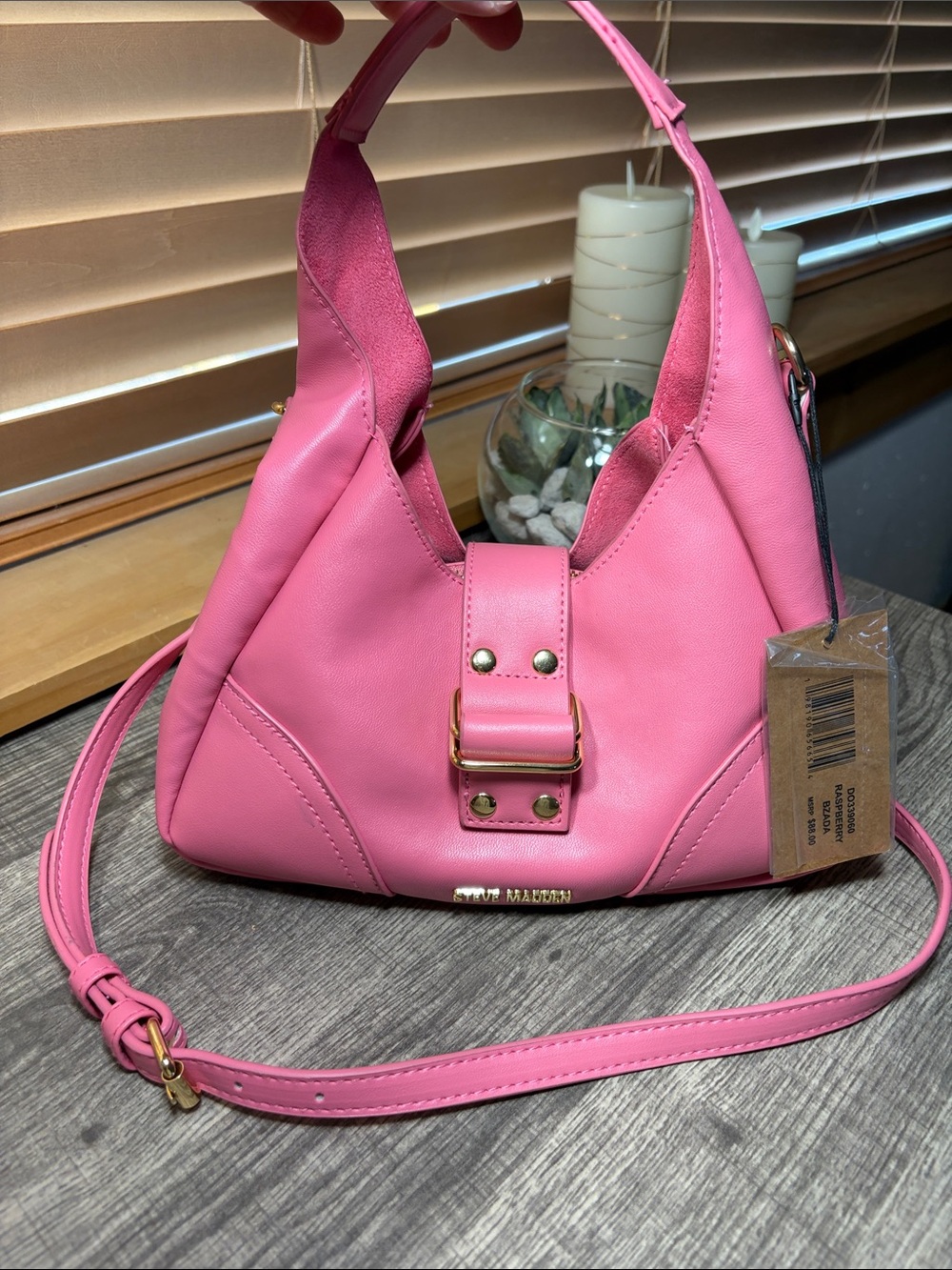 Steve Madden Raspberry Bzada Faux Leather Shoulder Bag with Gold Hardware
